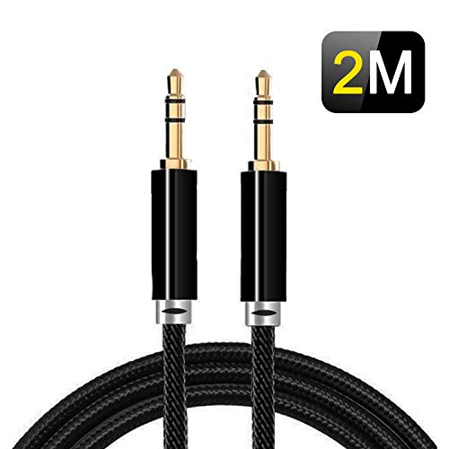 NEW'C Aux-Kabel Stereo-Jack 3,5 mm stecker auf stecker, Nylon Geflochten, Kompatibel mit Kopfhörer, iPhone/Samsung/Huawei/iPod-Lautsprecher/2M Schwarz von NEW'C