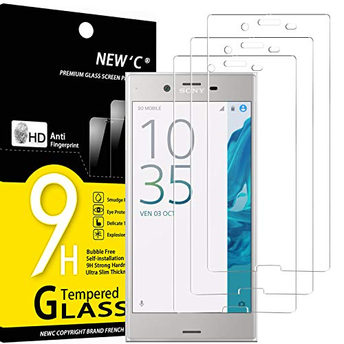 NEW'C Displayschutzfolie aus Hartglas für Sony Xperia XZ, blasenfrei, extrem robust (0,33 mm HD Ultra Transparent), Härtegrad 9H, 3 Stück von NEW'C