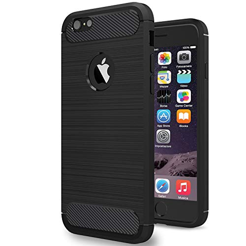 NEW'C Hülle Kompatibel mit iPhone 6 Plus / 6s Plus (5,5 Zoll) in Schwarz mit Aufprallschutz und Kohlefasereffekt (Silikon Gel TPU, Flexibel) Handyhülle von NEW'C