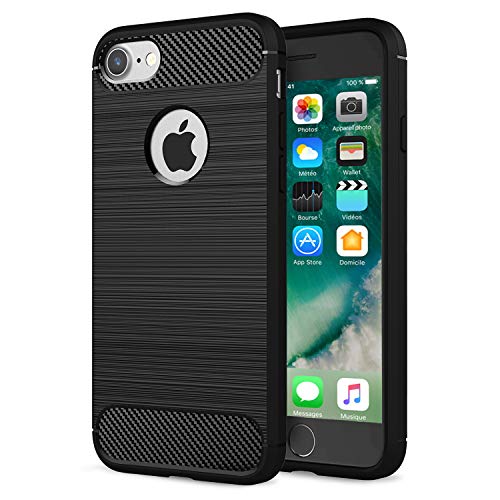 NEW'C Hülle Kompatibel mit iPhone 7/8 (4,7 Zoll) in Schwarz mit Aufprallschutz und Kohlefasereffekt (Silikon Gel TPU, Flexibel) Handyhülle von NEW'C
