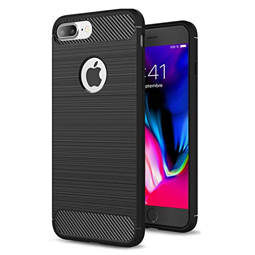 NEW'C Hülle Kompatibel mit iPhone 7 Plus / 8 Plus (5,5 Zoll) in Schwarz mit Aufprallschutz und Kohlefasereffekt (Silikon Gel TPU, Flexibel) Handyhülle von NEW'C