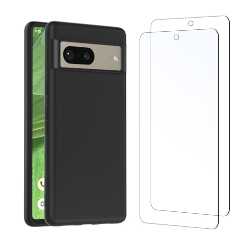 NEW'C Hülle für Google Pixel 7 - Ultra Thin Silikon Schwarz TPU Gel und 2 × Panzer Schutz Glas für Google Pixel 7 - Anti Scratch von NEW'C