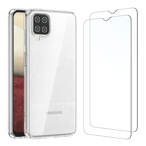 NEW'C Hülle für Samsung Galaxy A12, M12 Ultra Transparent Silikon Weiches TPU Gel und 2 × Panzer Schutz Glas für Samsung Galaxy A12, M12 - Anti Scratch von NEW'C