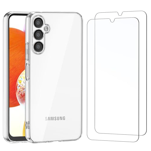 NEW'C Hülle für Samsung Galaxy A14 5G/4G - Super Transparent Silikon Weiches TPU Gel und 2 × Panzer Schutz Glas für Samsung Galaxy A14 5G/4G - Ultrabeständig von NEW'C