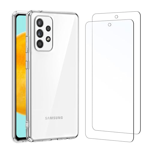 NEW'C Hülle für Samsung Galaxy A52 5G, A52s 5G Ultra Transparent Silikon Weiches TPU Gel und 2 × Panzer Schutz Glas für Samsung Galaxy A52 5G, A52s 5G - Anti Scratch von NEW'C