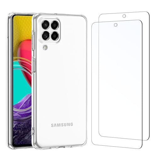 NEW'C Hülle für Samsung Galaxy M53 5G (6,7 Zoll) Ultra Transparent Silikon Weiches TPU Gel und 2 × Panzer Schutz Glas für Samsung Galaxy M53 5G (6,7 Zoll) - Anti Scratch von NEW'C