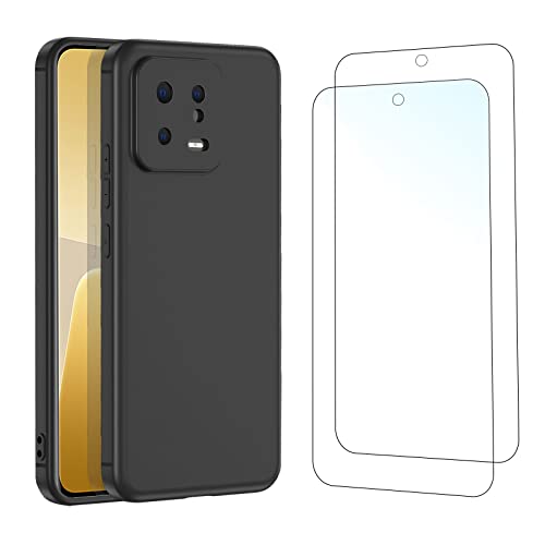 NEW'C Hülle für Xiaomi 13 (6,36 Zoll) - Ultra Thin Silikon Schwarz und 2 × Panzer Schutz Glas für Xiaomi 13 (6,36 Zoll) - Kratzfest von NEW'C