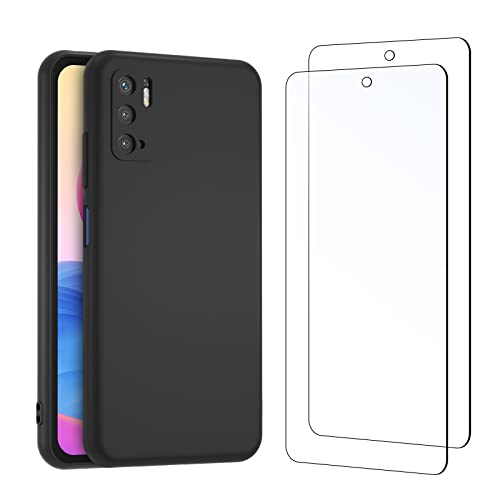 NEW'C Hülle für Xiaomi Redmi Note 10 5G - Ultra Thin Silikon Schwarz und 2 × Panzer Schutz Glas für Xiaomi Redmi Note 10 5G - Anti Scratch von NEW'C