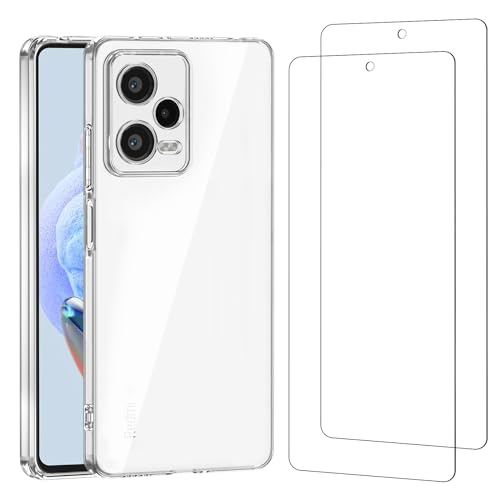 NEW'C Hülle für Xiaomi Redmi Note 12 Pro+ 5G - Super Transparent Silikon Weiches TPU Gel und 2 × Panzer Schutz Glas für Xiaomi Redmi Note 12 Pro+ 5G - Ultrabeständig von NEW'C