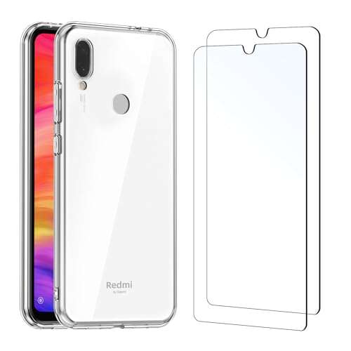 NEW'C Hülle für Xiaomi Redmi Note 7 - Ultra Transparent Silikon Weiches TPU Gel und 2 × Panzer Schutz Glas für Xiaomi Redmi Note 7 - Anti Scratch von NEW'C