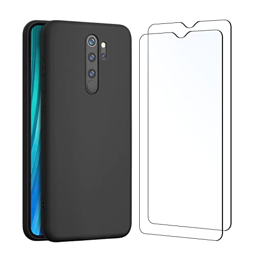 NEW'C Hülle für Xiaomi Redmi Note 8 Pro - Ultra Thin Silikon Schwarz und 2 × Panzer Schutz Glas für Xiaomi Redmi Note 8 Pro - Anti Scratch von NEW'C