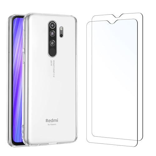 NEW'C Hülle für Xiaomi Redmi Note 8 Pro -Ultra Transparent Silikon Weiches und 2 × Panzer Schutz Glas für Xiaomi Redmi Note 8 Pro von NEW'C