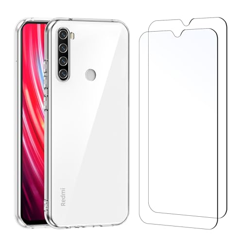 NEW'C Hülle für Xiaomi Redmi Note 8 -Ultra Transparent Silikon Weiches und 2 × Panzer Schutz Glas für Xiaomi Redmi Note 8 von NEW'C