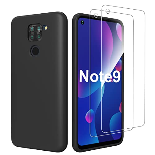 NEW'C Hülle für Xiaomi Redmi Note 9 - Ultra Thin Silikon Schwarz und 2 × Panzer Schutz Glas für Xiaomi Redmi Note 9 - Anti Scratch von NEW'C