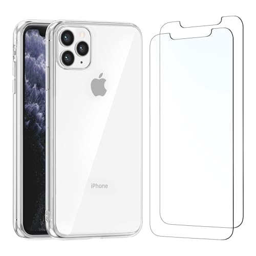 NEW'C Hülle für iPhone 11 Pro MAX Ultra Transparent Silikon Weiches TPU Gel und 2 × Panzer Schutz Glas für iPhone 11 Pro MAX - Anti Scratch von NEW'C