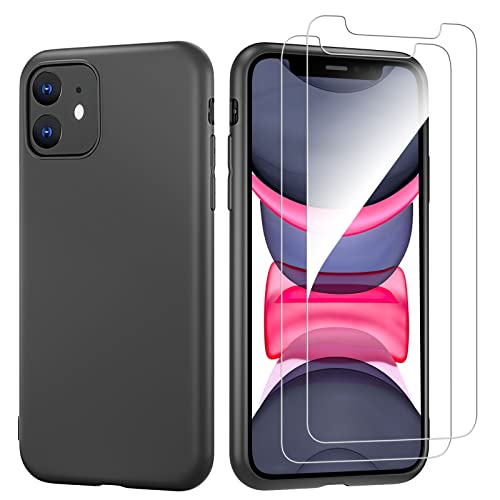 NEW'C Hülle für iPhone 11 Ultra Thin Silikon Schwarz und 2 × Panzer Schutz Glas für iPhone 11 - Anti Scratch von NEW'C