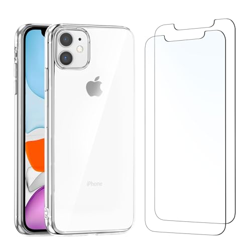 NEW'C Hülle für iPhone 11 Ultra Transparent Silikon Weiches TPU Gel und 2 × Panzer Schutz Glas für iPhone 11 von NEW'C