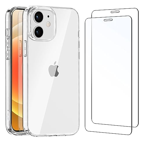 NEW'C Hülle für iPhone 12 Mini Ultra Transparent Silikon Weiches TPU Gel und 2 × Panzer Schutz Glas für iPhone 12 Mini von NEW'C
