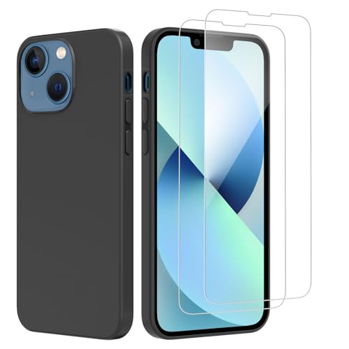 NEW'C Hülle für iPhone 13 Mini (5,4 Zoll) Ultra Thin Silikon Schwarz und 2 × Panzer Schutz Glas für iPhone 13 Mini (5,4 Zoll)- Anti Scratch von NEW'C