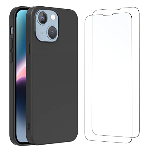 NEW'C Hülle für iPhone 14 (6,1 Zoll) - Ultra Thin Silikon Schwarz und 2 × Panzer Schutz Glas für iPhone 14 (6,1 Zoll) - Anti Scratch von NEW'C