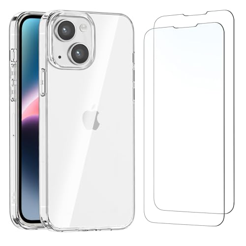 NEW'C Hülle für iPhone 14 (6,1 Zoll) - Ultra Transparent Silikon Weiches TPU Gel und 2 × Panzer Schutz Glas für iPhone 14 (6,1 Zoll) von NEW'C