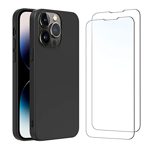 NEW'C Hülle für iPhone 14 Pro (6,1 Zoll) - Ultra Thin Silikon Schwarz und 2 × Panzer Schutz Glas für iPhone 14 Pro (6,1 Zoll) - Anti Scratch von NEW'C