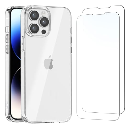 NEW'C Hülle für iPhone 14 Pro (6,1 Zoll) - Ultra Transparent Silikon Weiches TPU Gel und 2 × Panzer Schutz Glas für iPhone 14 Pro (6,1 Zoll) - Anti Scratch von NEW'C
