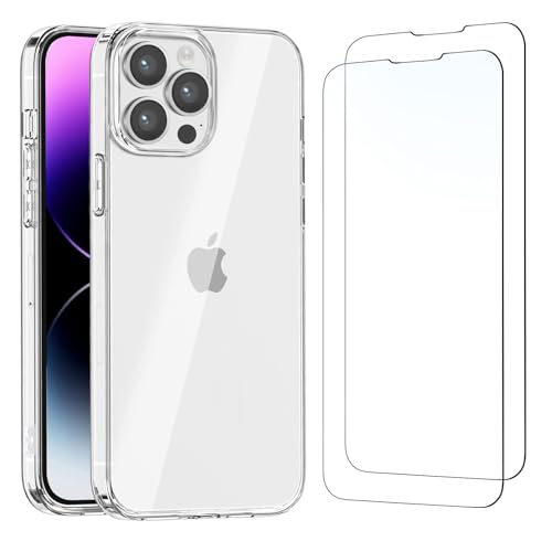NEW'C Hülle für iPhone 14 Pro Max (6,7 Zoll) - Ultra Transparent Silikon Weiches TPU Gel und 2 × Panzer Schutz Glas für iPhone 14 Pro Max (6,7 Zoll) - Anti Scratch von NEW'C
