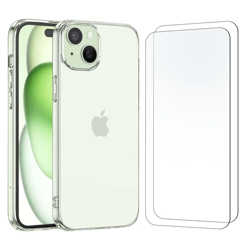 NEW'C Hülle für iPhone 15 (6,1") - Ultra Transparent Silikon Weiches TPU Gel und 2 × Panzer Schutz Glas für iPhone 15 (6,1") von NEW'C