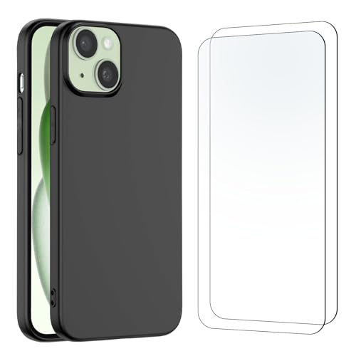 NEW'C Hülle für iPhone 15 Plus (6,7") - Ultra Thin Silikon Schwarz und 2 × Panzer Schutz Glas für iPhone 15 Plus (6,7") von NEW'C