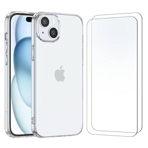 NEW'C Hülle für iPhone 15 Plus (6,7") - Ultra Transparent Silikon Weiches TPU Gel und 2 × Panzer Schutz Glas für iPhone 15 Plus (6,7") von NEW'C