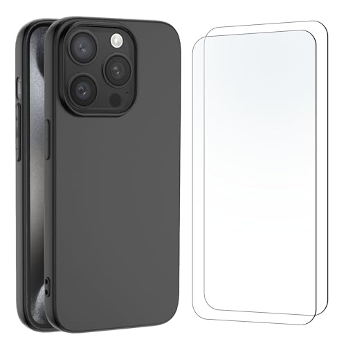 NEW'C Hülle für iPhone 15 Pro (6,1") - Ultra Thin Silikon Schwarz und 2 × Panzer Schutz Glas für iPhone 15 Pro (6,1") von NEW'C