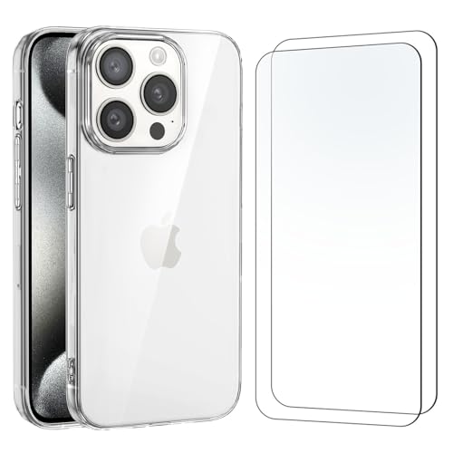 NEW'C Hülle für iPhone 15 Pro (6,1") - Ultra Transparent Silikon Weiches TPU Gel und 2 × Panzer Schutz Glas für iPhone 15 Pro (6,1") von NEW'C