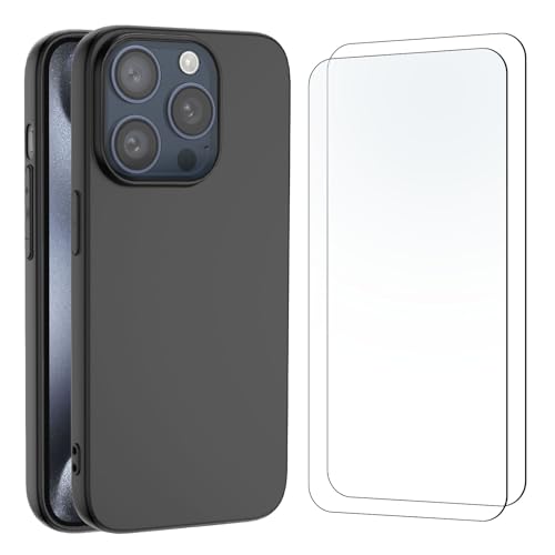 NEW'C Hülle für iPhone 15 Pro Max (6,7") - Ultra Thin Silikon Schwarz und 2 × Panzer Schutz Glas für iPhone 15 Pro Max (6,7") von NEW'C