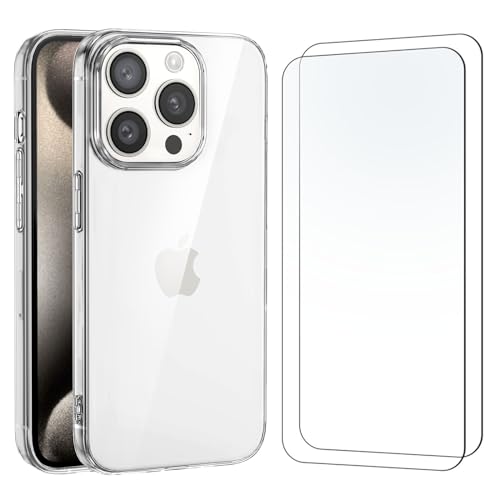 NEW'C Hülle für iPhone 15 Pro Max (6,7") - Ultra Transparent Silikon Weiches TPU Gel und 2 × Panzer Schutz Glas für iPhone 15 Pro Max (6,7") von NEW'C