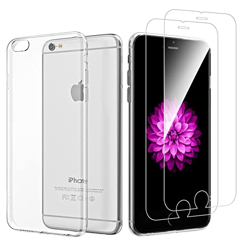 NEW'C Hülle für iPhone 6, iPhone 6s (4,7 Zoll) Ultra Transparent Silikon Weiches TPU Gel und 2 × Panzer Schutz Glas für iPhone 6, iPhone 6s (4,7 Zoll) - Anti Scratch von NEW'C