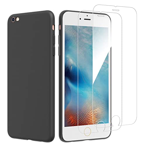 NEW'C Hülle für iPhone 6 Plus, iPhone 6s Plus (5.5) Ultra Thin Silikon Schwarz und 2 × Panzer Schutz Glas für iPhone 6 Plus, iPhone 6s Plus (5,5 Zoll) - Anti Scratch von NEW'C