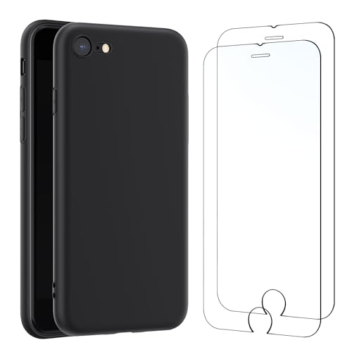 NEW'C Hülle für iPhone 8/7 (4,7 Zoll) Ultra Thin Silikon Schwarz und 2 × Panzer Schutz Glas für iPhone 8/7 - Anti Scratch von NEW'C