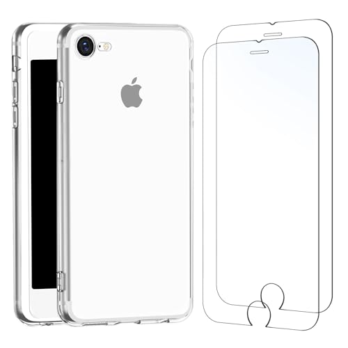 NEW'C Hülle für iPhone 8/7 (4,7 Zoll) Ultra Transparent Silikon Weiches TPU Gel und 2 × Panzer Schutz Glas für iPhone 8/7 (4,7 Zoll) von NEW'C