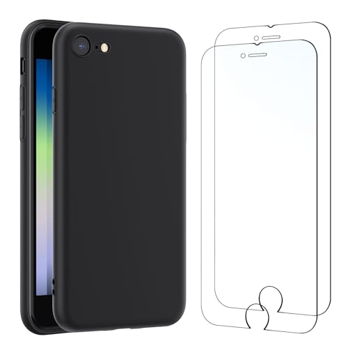 NEW'C Hülle für iPhone SE 2020, iPhone SE 2022 - Ultra Thin Silikon Schwarz und 2 × Panzer Schutz Glas für iPhone SE 2020, iPhone SE 2022 von NEW'C