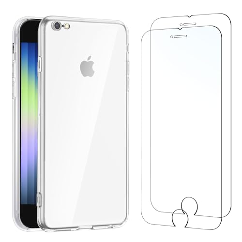 NEW'C Hülle für iPhone SE 2020, iPhone SE 2022 - Ultra Transparent Silikon Weiches TPU Gel und 2 × Panzer Schutz Glas für iPhone SE 2020, iPhone SE 2022 von NEW'C