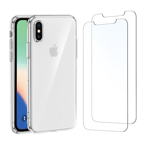 NEW'C Hülle für iPhone X, XS Ultra Transparent Silikon Weiches TPU Gel und 2 × Panzer Schutz Glas , - Anti Scratch von NEW'C