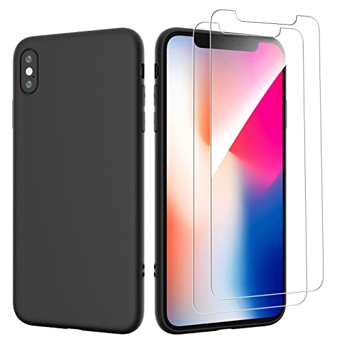 NEW'C Hülle für iPhone X, iPhone XS Ultra Thin Silikon Schwarz und 2 × Panzer Schutz Glas für iPhone X, iPhone XS - Anti Scratch von NEW'C