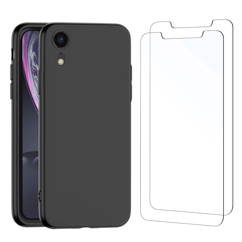 NEW'C Hülle für iPhone XR - Ultra Thin Silikon Schwarz TPU Gel und 2 × Panzer Schutz Glas für iPhone XR - Anti Scratch von NEW'C