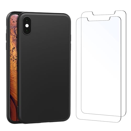 NEW'C Hülle für iPhone XS Max (6,5 Zoll) - Ultra Thin Silikon Schwarz und 2 × Panzer Schutz Glas für iPhone XS Max (6.5") - Anti Scratch von NEW'C