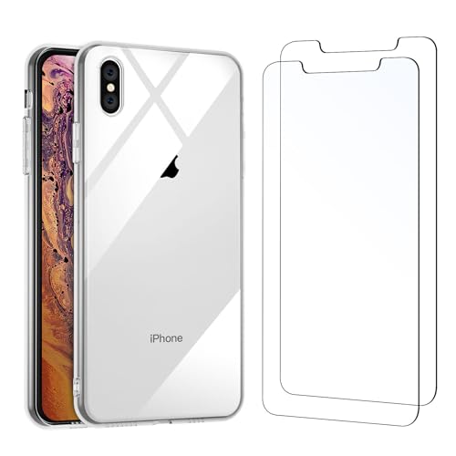 NEW'C Hülle für iPhone XS Max (6.5) - Ultra Transparent Silikon Weiches TPU Gel und 2 × Panzer Schutz Glas für iPhone XS Max (6.5") - Anti Scratch von NEW'C