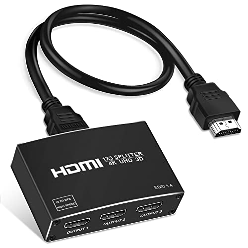 4K HDMI Splitter 1 in 3 Out, 4K HDMI Verteiler 【Mirror Only】 Unterstützt 4K@30HZ, 1080P, 3D, HDR, HDCP, Doby, HDMI Splitter für Xbox PS5 Fire Stick Roku Blu-Ray Player DVD【mit 1.2M HDMI Kabel】 von NEWCARE