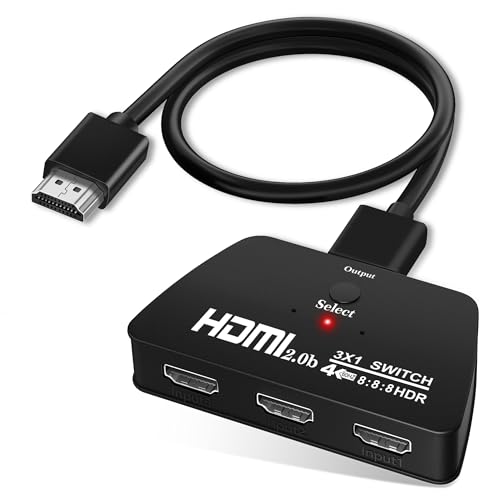 HDMI Switch, 4K@60HZ HDMI Switch 3 in 1 Out 【mit 1.2M HDMI Kabel】 HDMI Switch 4K Unterstützt 4K@60HZ, 3D, HDCP2.2, HDR10, HDMI Umschalter für HDTV, Laptop, PC, Spielkonsole, PS4/5, Blu Ray Player von NEWCARE