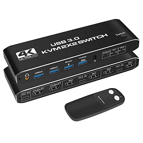 KVM Switch 2 Monitors 2 Ports 4K@60Hz,2 USB 3.0 Kvm Switch Dual Monitor HDMI 2.0,HDCP2.2,2 PC 2 Monitors Switch with Audio, Keyboard Video Mouse Peripherals displayport Support Hotkey von NEWCARE