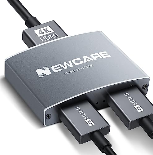 NEWCARE HDMI Splitter 1 in 2 Out mit 1.2M HDMI Kabel, Aluminium 4K HDMI Splitter 1 auf 2 (Dual Monitors Duplicate/Mirror Only), HDMI Verteiler 2 Monitore Gleichzeitig for Full HD TV Xbox PS4 Grey von NEWCARE